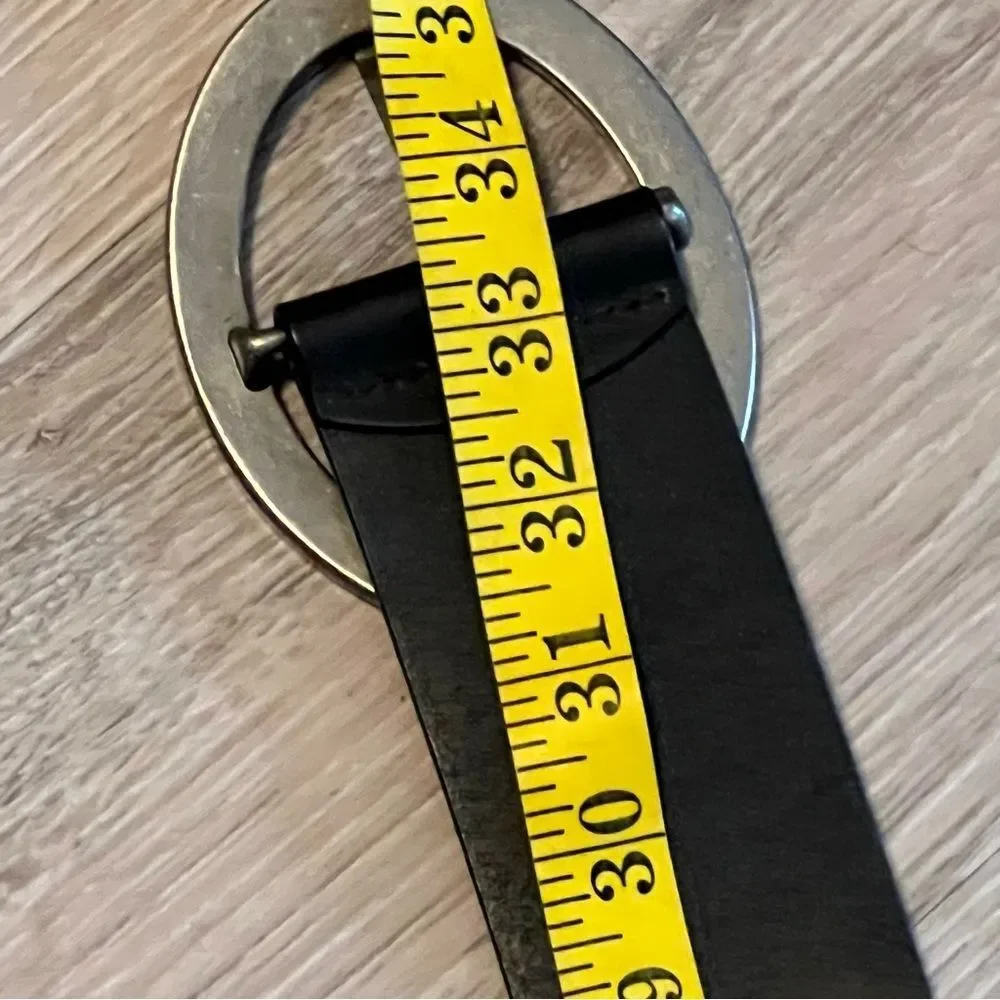 NEW Sisley Black Leather Wide Oversized Oval Buckle Silver Belt S